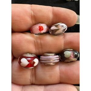 Pandora Lot Of 5 Murano Glass Spacer Charm. Heart, Spiral, Lips. 14mm
